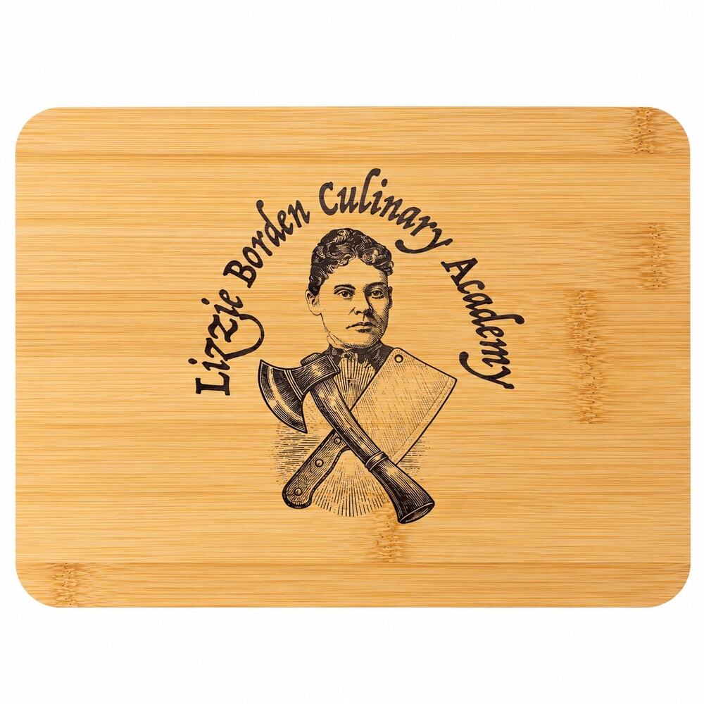 Lizzie Borden Culinary Academy Bamboo Cutting Board Halloween Gothic Decor NWOT